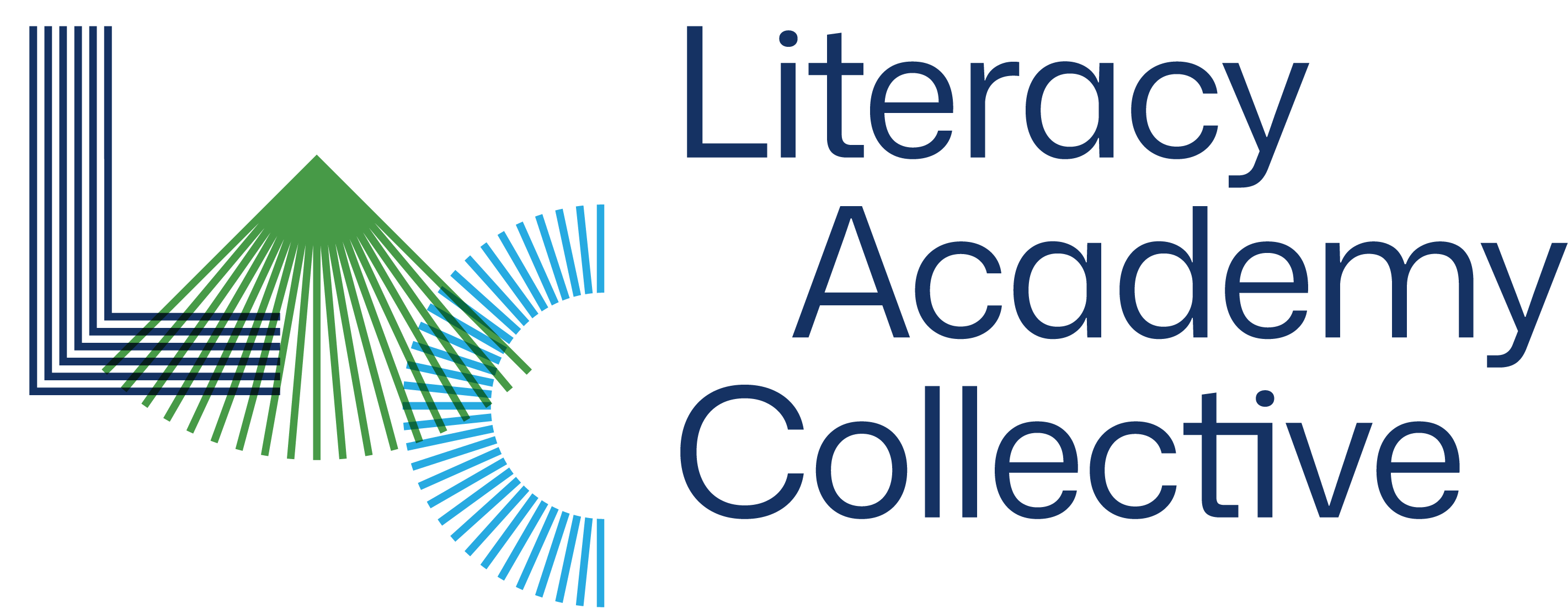 Logo of Literacy Academy Collective featuring stylized letters "L", "A", and "C" formed by green and blue lines, representing literacy education, with the organization name in dark blue text on the right.