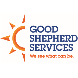 Good Shepherd Services logo featuring an orange sun graphic and the text "GOOD SHEPHERD SERVICES. We see what can be." in bold blue and orange fonts.