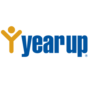 Year Up logo with a stylized yellow figure forming the letter "Y" followed by the word "yearup" in blue lowercase letters.